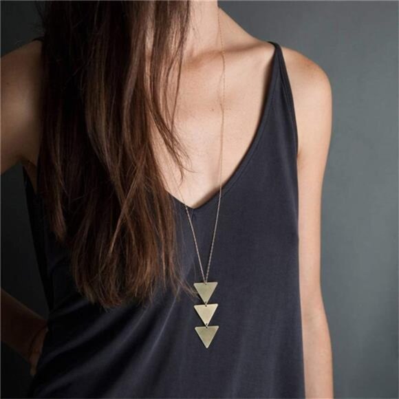 Women 6 PCS Long Pendant Necklace for Women Gold Bar Circle Leaf Triangle Set - Picture 4 of 6